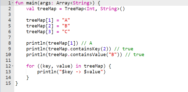مثال های کاربردی از آرایه TreeMap در کاتلین 